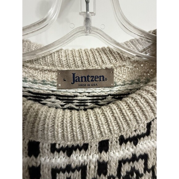 Vintage Jantzen Ivory/Black fair isle Crewneck Sweater Large Excellent! - Picture 12 of 12